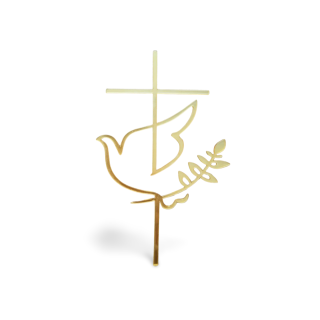 2.Krížik  s holubicou tenký. Akrylový zápich na tortu – zlatý